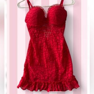 VS Lace Red Heart Lingerie Dress